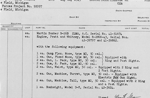 I was given the task (privilege) to assign an aircraft to each crew, i.e., 65, including Col. Storrie's. The pilot of each crew completed this type of invoice.
